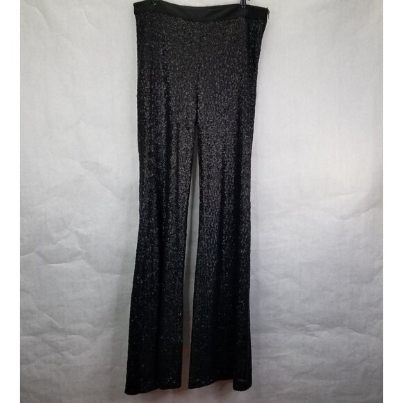Akira Chicago Flare Pants Women L High Waist Semi Sheer Sequin Black Sparkle NEW - Picture 1 of 16